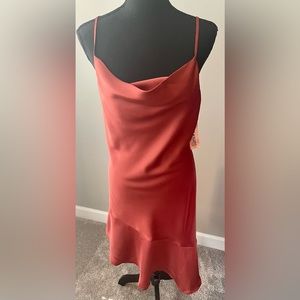 NWT Inspired Hearts satin terracotta/rust/pumpkin spaghetti strap satin dress